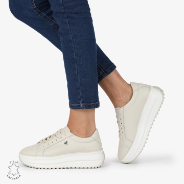 Pantofi CASUAL PIELE NATURALA cu talpa inalta CRL1275 Bej - Img 2