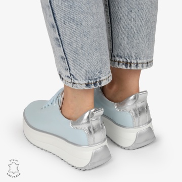 Pantofi CASUAL PIELE NATURALA cu TALPA INALTA CRL1291 ALBASTRU - Img 4