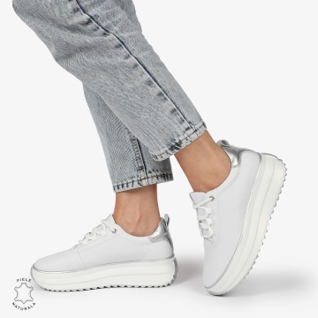 Pantofi CASUAL PIELE NATURALA cu TALPA INALTA CRL1291 ALB - Img 3