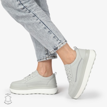 Pantofi CASUAL PIELE NATURALA dunga decorativa cu talpa inalta CRL1261 Gri - Img 2