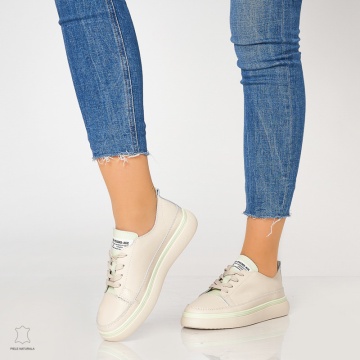 Pantofi casual trendy de dama din piele naturala Multicolor CRL0007 Bej - Img 2
