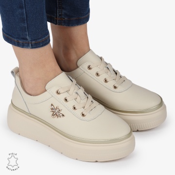 Pantofi DAMA CASUAL din piele naturală CU DETALIU FLUTURE CRL1376 BEJ - Img 3