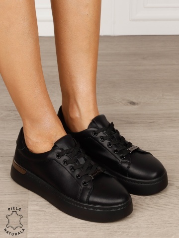 Pantofi dama casual din piele naturală în stil smart casual CRL1819 NEGRU - Img 2