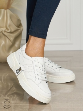 Pantofi dama din piele naturala cu siret CONFORTABILE CU MODEL LATERAL CRL1461ALB - Img 2