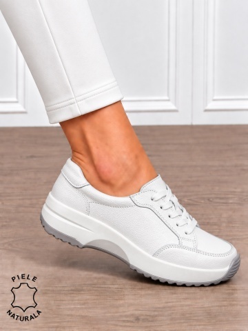 Pantofi damă din piele naturală cu șiret CRL1860 ALB - Img 2