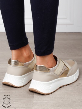 Pantofi dama din Piele Naturala slip-on cu elastic CRL1545 AURIU - Img 3