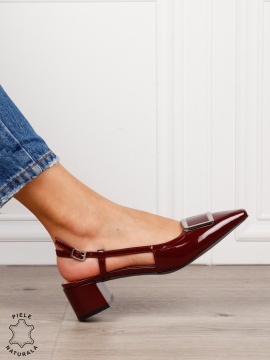 Pantofi dama eleganti din piele naturala cu toc gros mic CRL1615 Bordo - Img 3