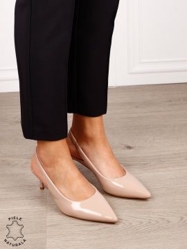 Pantofi dama eleganti din piele naturala cu toc subtire si varf ascutit CRL1616 Bej - Img 3