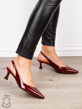 Pantofi dama eleganti din piele naturala cu toc subtire si varf ascutit CRL1617 BORDO - Img 2