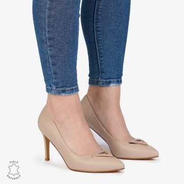 Pantofi Eleganți dama din Piele Naturala CRL0979 BEJ - Img 1