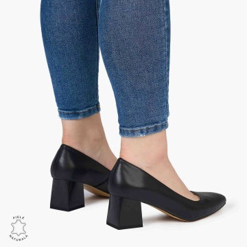 Pantofi Eleganți dama din Piele Naturala CU TOC MIC CRL0981NEGRU - Img 3