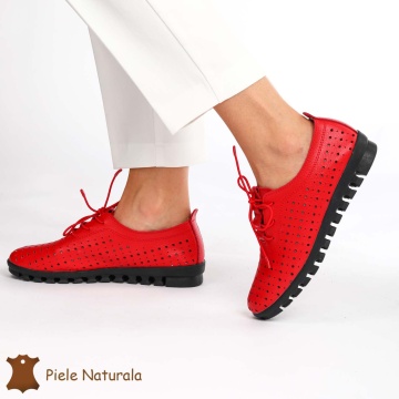 Pantofi Perforati dama din Piele Naturala cu mici perforatii CRL0188 ROSU - Img 2