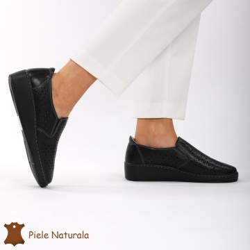 Pantofi Perforati dama din Piele Naturala cu mici perforatii CRL0193 NEGRU - Img 2