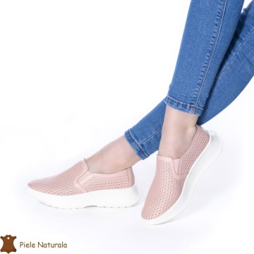 Pantofi Perforati Dama Piele naturală CRL0100 ROZ - Img 2