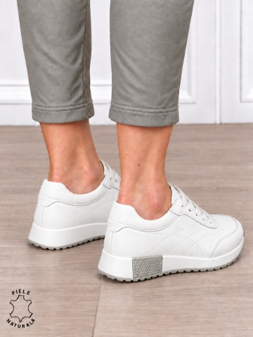 Pantofi sport damă din piele naturală cu cataramă decorativă în partea frontală CRL1895 ALB - Img 3
