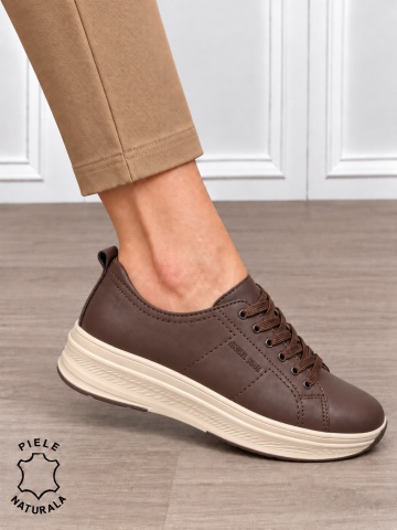 Pantofi sport damă din piele naturală cu design casual și talpă confortabilă CRL1893 MARO