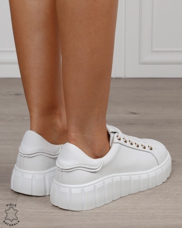 Pantofi sport damă din piele naturală cu design modern CRL1869 ALB - Img 3