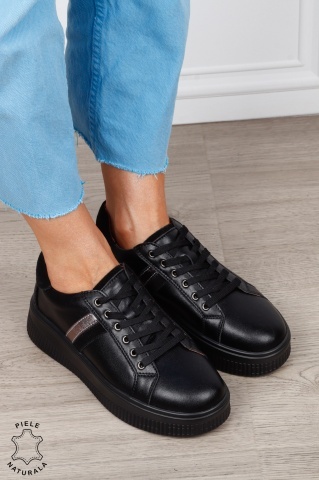 Pantofi sport din piele naturală cu finisaje premium CRL1811 NEGRU - Img 2