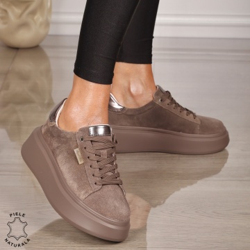Pantofii casual din piele naturala robusti CRL1451 TAUPE - Img 4