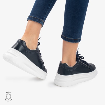 Pantofii casual piele naturala CRL0763 NAVY - Img 3