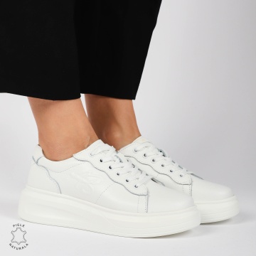 Pantofii casual piele naturala CU SIRET SI MODEL LATERAL CRL1440 ALB - Img 3