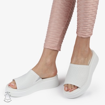 PAPUCI DAMA DIN PIELE NATURALA CRL1425 ALB - Img 3