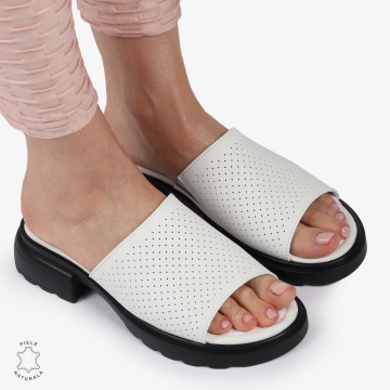 PAPUCI DAMA DIN PIELE NATURALA CU TOC MEDIU CRL1428 ALB - Img 3