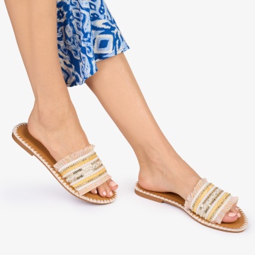 PAPUCI dama Piele ECOLOGICA CU strasuri stil Mexican CRL1013 Culoare: Bej - Img 2