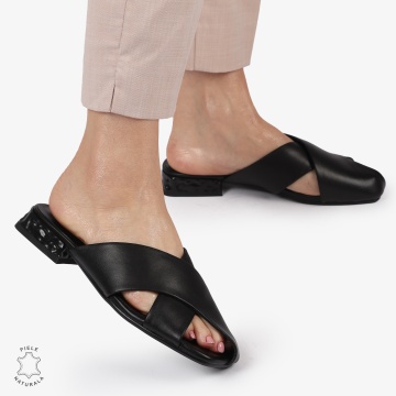 PAPUCI Dama Piele NaturalaCU MODEL PE TOC CRL1395 NEGRU - Img 4
