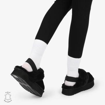 PAPUCI DAMA TIP UG din PIELE INTOARSA CU ELASTIC LA SPATE CRL1269 CULOARE: Negru - Img 3