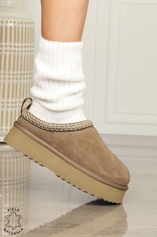 PAPUCI DAMA TIP UG din PIELE NATURALA INTOARSA CRL1268 CULOARE: KHAKI - Img 2