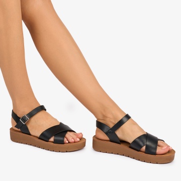 SANDALE dama din Piele ECOLOGICA CU BRETELE MODEL SIMPLU CRL1094 CULOARE: NEGRU - Img 2