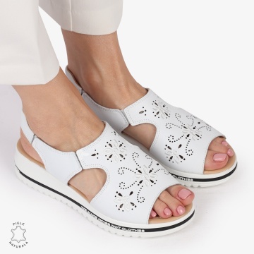 Sandale dama din Piele Naturala cu talpa Inalta CRL0195 ALB - Img 3