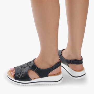 Sandale dama din Piele Naturala cu talpa Inalta CRL0195 BLEUMARIN - Img 3