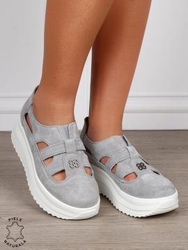 Sandale dama din Piele Naturala Intoarsa cu talpa inalta CRL1558 GRI