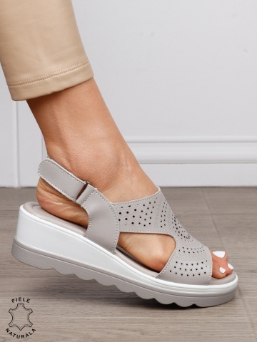 Sandale damă din piele naturală model casual cu barete simple CRL1663 GRI - Img 2