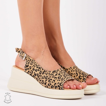 SANDALE Dama DIN Piele Naturala TALPA INALTA SI IMPRMEU LEOPARD CRL1435 - Img 3