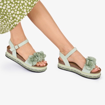 SANDALE Dama DIN TEXTIL CU MODEL DIN FLORI SI STRASURI CRL1019 Culoare: VERDE - Img 2
