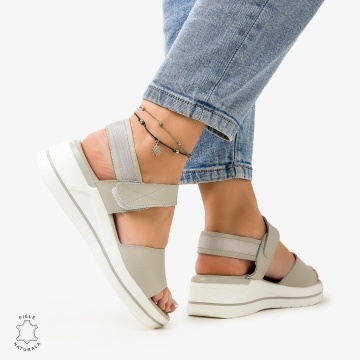 SANDALE Dama Piele Naturala CU BARETA CRL1098 Culoare: GRI - Img 2