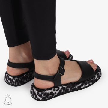 SANDALE DAMA PIELE NATURALA CU TALPA IMPRIMEU LEOPARD CRL1262 NEGRU - Img 4