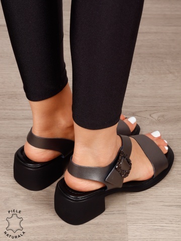 SANDALE Dama Piele Naturala cu toc patrat gros CRL1601 Pewter - Img 3