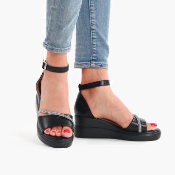 SANDALE DIN PIELE ECOLOGICA CU PLATFORMA CRL07828 NEGRU - Img 3