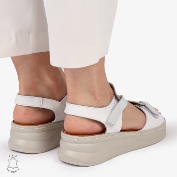 Sandale din piele naturală cu talpă ușoară pentru confort CRL1401 ALB - Img 4