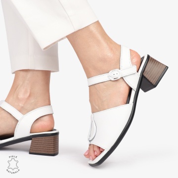 Sandale elegante din piele naturală CU CATARAMA SI VARF DECUPAT CRL1402 ALB - Img 2