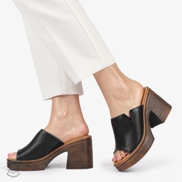 Sandale elegante din piele naturală CU TOC GROS SI INALT CRL1405 NEGRU - Img 3