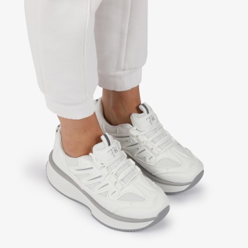 SNEAKERS din PIELE ECOLOGICA SI TEXTIL Multicolor CRL1279 ALB CU GRI - Img 4