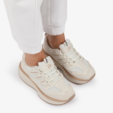 SNEAKERS din PIELE ECOLOGICA SI TEXTIL Multicolor CRL1279 BEJ - Img 5