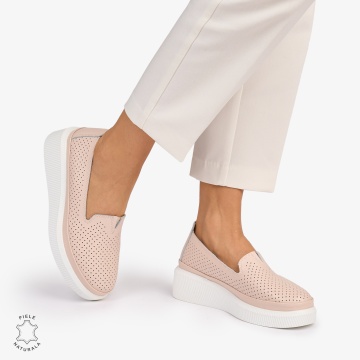 Balerini dama din Piele Naturala cu fundita CRL1074 CULOARE: Roz - Img 2