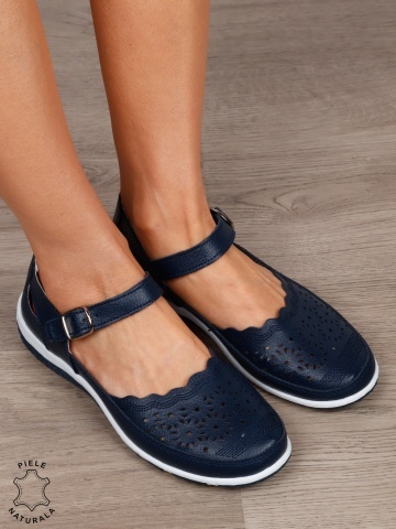 Balerini dama din Piele Naturala cu inchidere velcro si catarama CRL1549 NAVY - Img 3