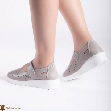 Balerini dama din Piele Naturala cu Platforma CRL0179 GRI - Img 2